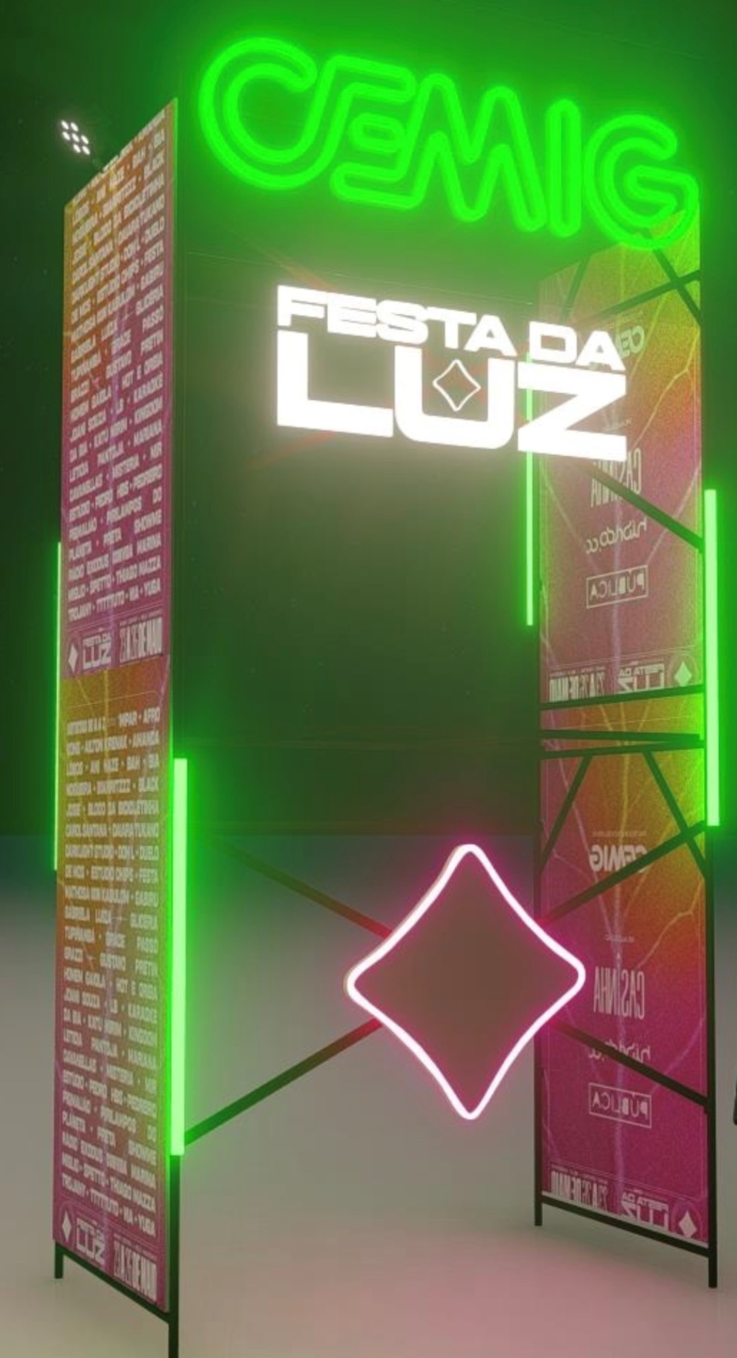 Painel luminoso com os dizeres: Cemig, Festa da Luz